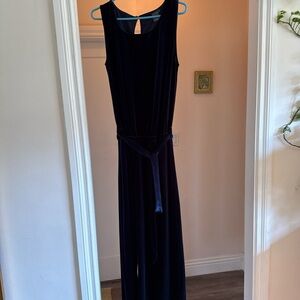 ICHI navy blue velvet jumpsuit with tie size xl
